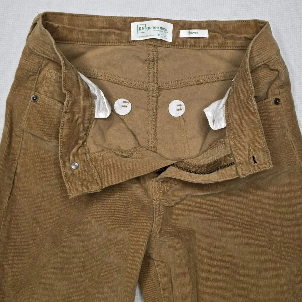 ReGeneration by Celebrity Pink Flower Beige Brown Corduroy Flare Leg Pants 5/27